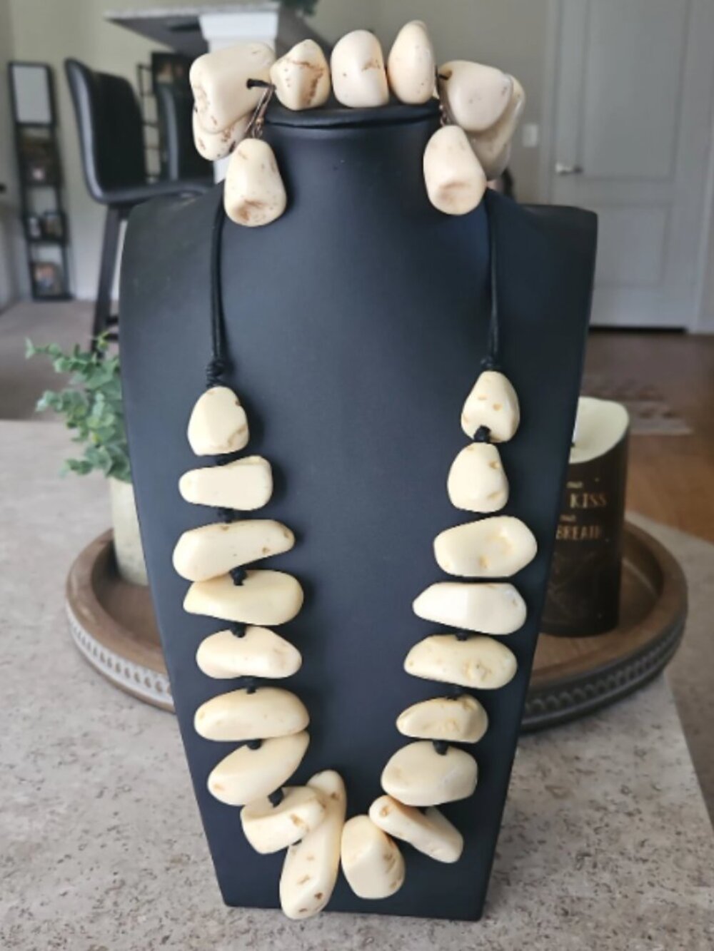 Chunky Resin Statement Necklace Bone Bead Necklace Cord Knotted Set
